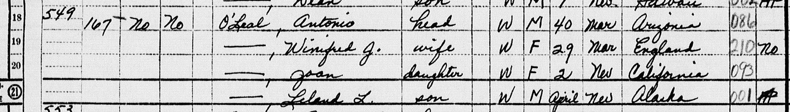 April 1950, Midwest City, Oklahoma: Antonio, Winifred J
