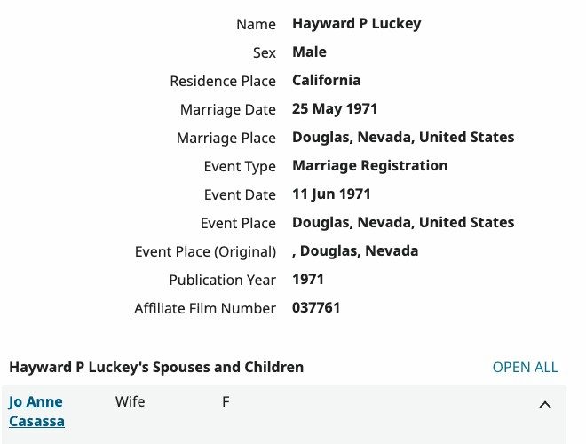 Nevada Marriage Index: Hayward P